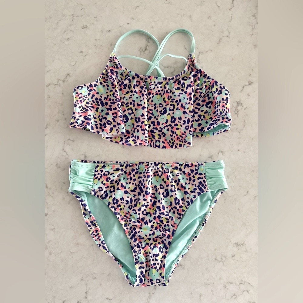 SO Vibrant Leopard Print Kids Bikini NWT
